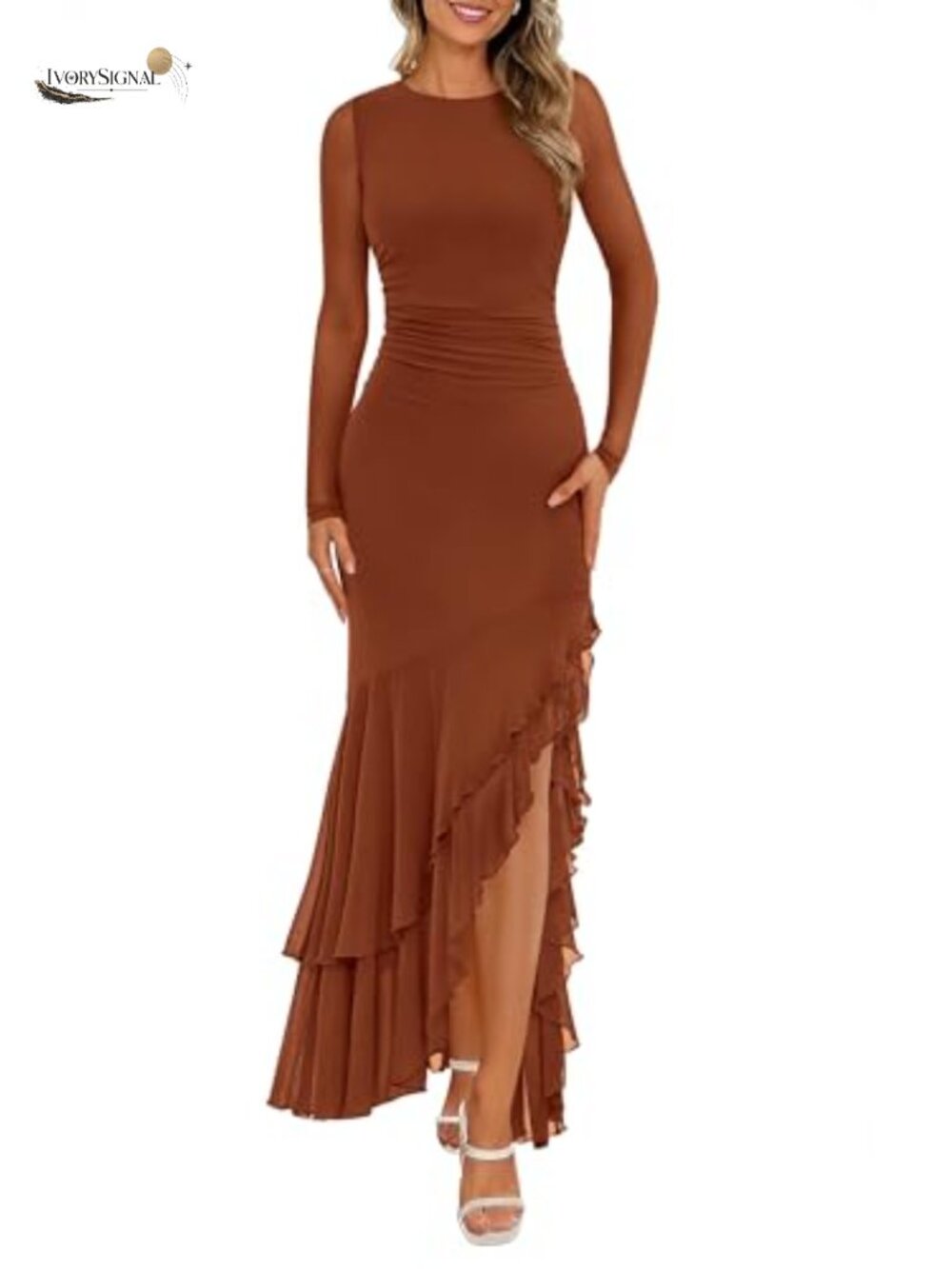 Women's Maxi Dress Long Sleeve Mesh Formal Wedding Guest Cocktail